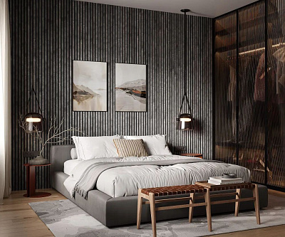 Панель Artiva гибкая акустическая черный войлок/рейки МДФ бетон 2750*600*9 мм/40*6 мм