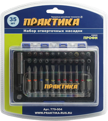 Набор бит Практика Профи 35 шт 25 и 50 мм PH, PZ, SL Hex Torx Tri-Wing держатель 60 мм 779-004