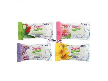 Влажные салфетки Aura Tropic Coctail с антибактериальным эффектом 15 шт 6999