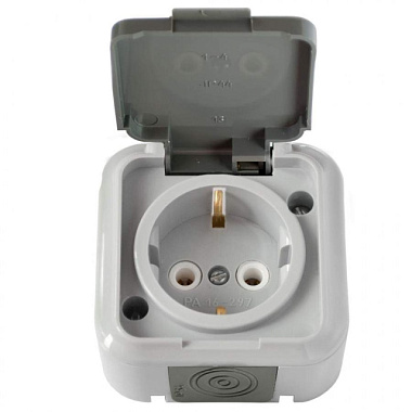 Розетка Bylectrica Пралеска Аква ОУ 1 мест. 16А серый земля пластик крышка IP54 РА16-297(3) 615469
