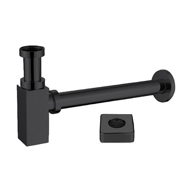 Сифон Azario для умывальника G 1 1/4 без выпуска квадрат латунь черный AZ-109-BL