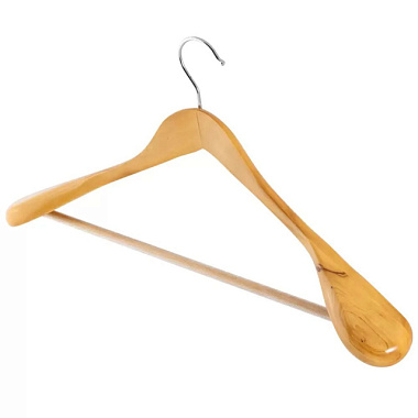 Вешалка Рыжий кот деревянная костюмная с широкими плечами и перекладиной ПВХ лак 7767