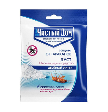 Дуст Чистый дом инсектицидный от тараканов/блох/клопов/муравьев 50 г 02-452