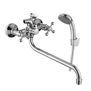 Смеситель Decoroom для ванны двуручный с поворотным изливом 30 см хром DR54045**