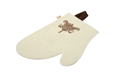 Рукавица для сауны Банные штучки с вышитым логотипом войлок белая 41419