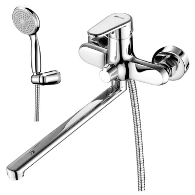 Смеситель Lemark Point универсальный с плоским изливом 300 мм дивертор с керам пласт хром LM0351C