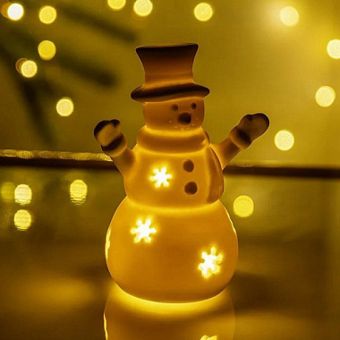 Ночник Lucia Белый Снеговик настольный фарфоровый св/диодный 183-09 