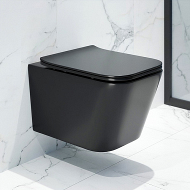 Унитаз подвесной Eva Gold K634BM безободковый сиденье тонкое ДП крепления черный матовый