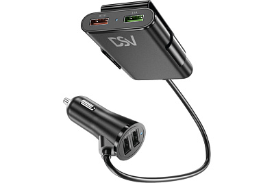 Зарядное устройство DSV для телефона и гаджетов 4 USB провод 1,6 м для задних пассажиров R77009