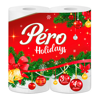Бумага туалетная Pero Holidays НГ 3-х слойная белый 4 рулона 16,3 м 3620