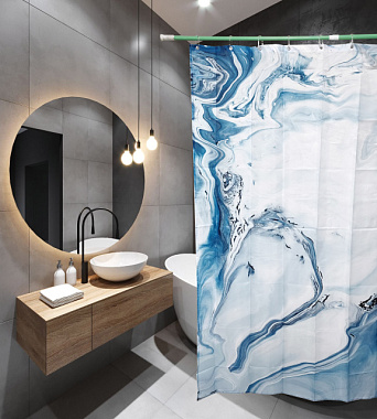 Штора для ванной Santrek Home Фотопринт Polyester 20077 с кольцами Голубой мрамор 180*180 см П219