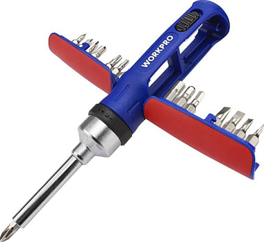 Отвертка Workpro с трещоткой и набором бит 15в1 WP221061
