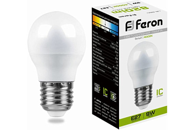 Лампа светодиодная Feron LED 9Вт Е27 белый матовый шар LB-550