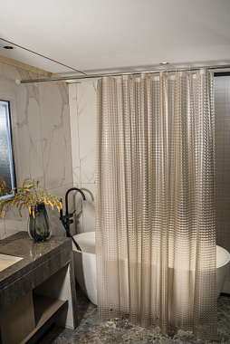 Штора для ванной Santrek Home MS1009 с кольцами 3D бежевый 180*180 см 329686