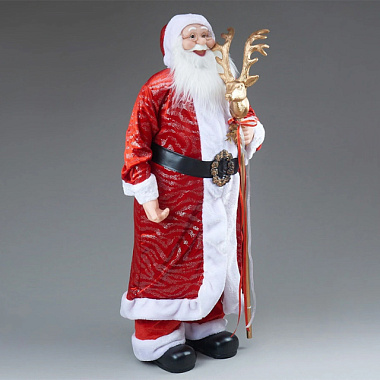 Сувенир Дед Мороз с посохом новогодний красный/золотой 120 см 4630270054821