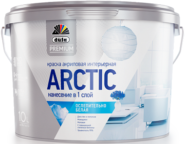 Краска Dufa Premium Arctic ВД акриловая интерьерная ослепительно белая база 1 9 л***