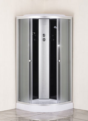 Душевая кабина Eva Gold F901BS полукруг низ под рифл стек черн стен хром матовый проф 3к 90*90 см