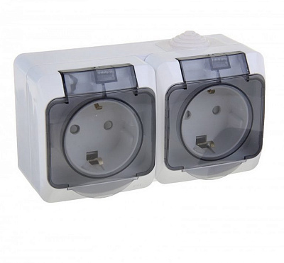 Розетка Schneider Electric Этюд двойная наружная с заземлением со шторками IP44 белая PA16-244B