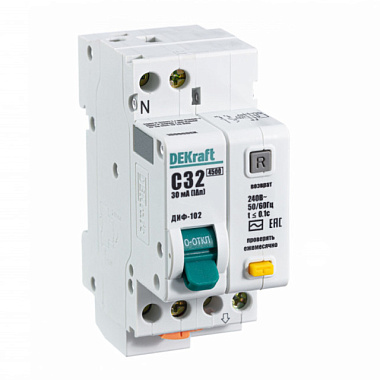 Выключатель Dekraft ДИФ-102 автом. дифференц. АВДТ 1п+N 32А 30мА тип AC С 4.5кА 16006DEK