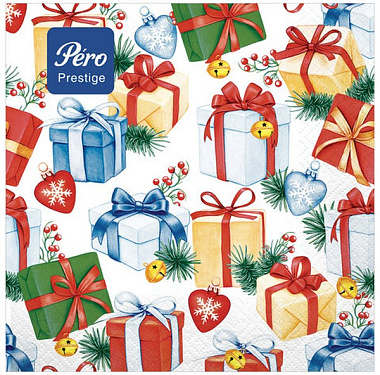 Салфетки Pero Prestige НГ Подарки 3-х слойные 33*33 см 20 л 2951