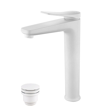 Смеситель Lemark Bronx для умывальника высокий монолитный белый LM3709MW