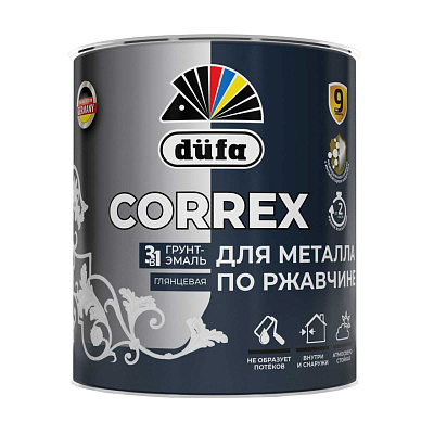 Грунт-эмаль Dufa Correx по ржавчине для металла 3 в 1 глянцевый графит серый RAL-7024 0,75 л 10774