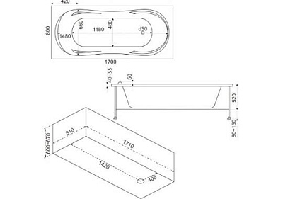 Ванна Bas Ahin акриловая на раме 170*80 см 19198