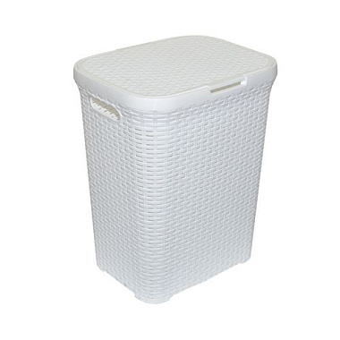 Корзина для белья ВиолетПласт Ротанг с крышкой белая 40 л 295*378*482 мм 184006