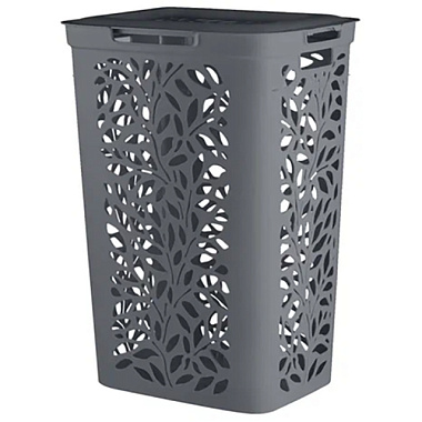 Корзина Полимербыт Leaves с крышкой серая 60 л 440*340*635 мм С48925