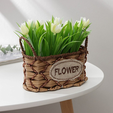 Кашпо для цветов Доляна Овал плетеное с ручками светло-коричневый 17,5*8*12,5 см 7086168