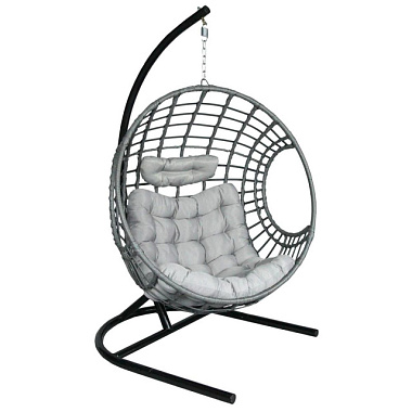 Кресло подвесное Garden story Лондон основание черное корзина серая подушка серая 3978-МП