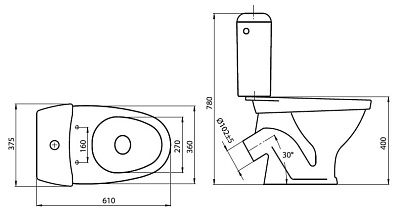 Унитаз Santeri Вест косой выпуск + сиденье 55962