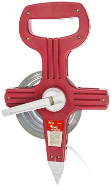 Рулетка Курс землемерная стальная лента красный открытый пластиковый корпус 50 м 17765