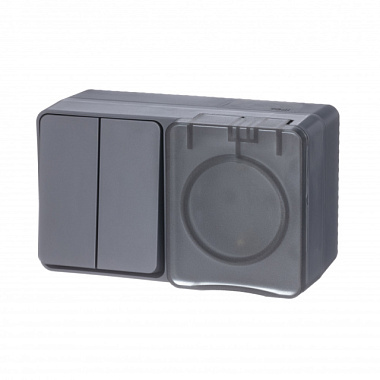 Блок Schneider Electric Atlasdesign Profi54 розетка+выключатель IP54 16А 250B антрацит ATN544074