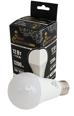 Лампа светодиодная Ваше Сиятельство ЛОН A60 E27 12W 1200lm 4000K 4K 115*60 матов пласт/алюм cz866976