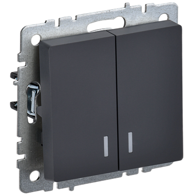 Выключатель IEK Brite ВС10-2-1-БрГ BR-V20-1-10-K53 двухклавишный с индикацией графит 10А