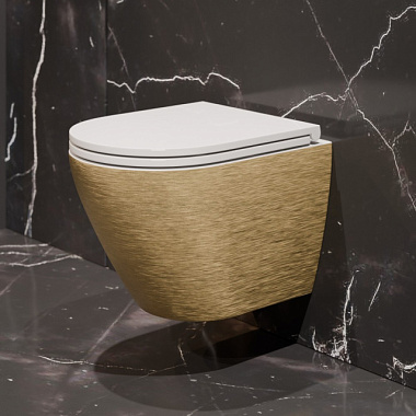 Унитаз подвесной Eva Gold K704G безободковый сиденье тонкое дюропласт крепления золотой EG070052 