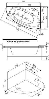 Ванна Bas Sagra акриловая на раме левая без панели 160*100 см 21060
