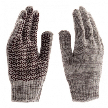 Перчатки СибрТех трикотажные х/б ПВХ-гель усиленные бело-серый меланж 8 нитей 7 класс 68182