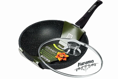 Сковорода Вок Гранит star несъемная ручка и стекл.крышка 28 см С78803