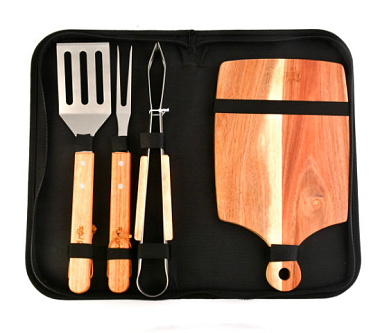 Набор аксессуаров для гриля Royalgrill 4 предмета+сумка вилка/лопатка/щипцы/разделочная доска 80-214