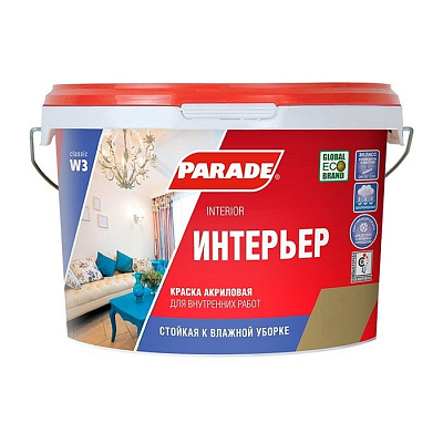 Краска Parade W3 акриловая влагостойкая матовая белая 9 л 