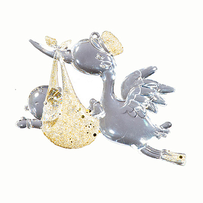 Аист с младенцем Holiday Classics прозрачно-золотой 12*8,5 см CJ1906GG