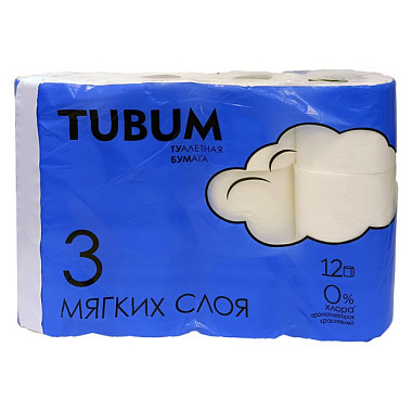 Бумага туалетная Tubum Белая 3-х слойная 12 рулонов 17,5 м  