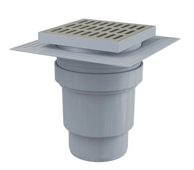 Трап AlcaPlast прямой, решетка нерж.сталь, гидрозатвор мокрый 150*150 мм 110 APV13 