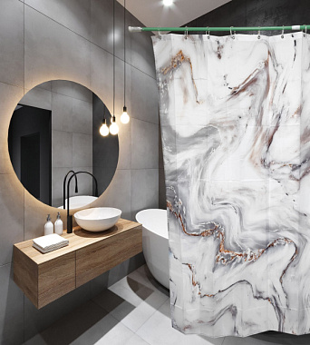 Штора для ванной Santrek Home Фотопринт Polyester 20127 с кольцами Серо-белый мрамор 180*180 см П201