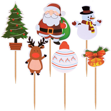 Шпажки для канапе Мультидом С Новым годом 6 шт VL2-282