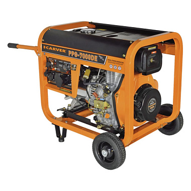 Генератор дизельный Carver PPG- 7000DE LT-186FA 5,0/5,5 кВт 220В бак12.5 л э/старт. колеса медь