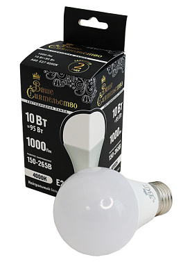Лампа светодиодная Ваше Сиятельство ЛОН A60 E27 10W 1000lm 4000K 4K 108*60 матов пласт/алюм cz86697