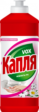 Средство для мытья посуды Капля VOX  для посуды фито-эффект хлопок и ромашка 450 мл 